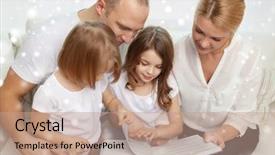  Presentation with family reading - Colorful PPT theme enhanced with little girls reading book backdrop and a coral colored foreground