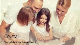  Presentation with family reading - PPT theme having little girls reading book background and a coral colored foreground