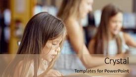  Presentation with library - Presentation theme having little girls reading books background and a coral colored foreground