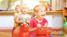  Presentation with play - Colorful PPT theme enhanced with little-girls-riding-on-red backdrop and a red colored foreground