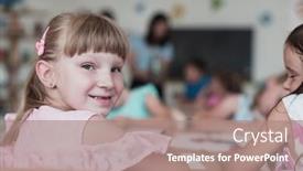  Presentation with elementary school - Theme with little-girls-sitting-in-elementary background and a coral colored foreground