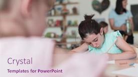  Presentation with elementary school - Presentation theme featuring little-girls-sitting-in-elementary background and a lemonade colored foreground