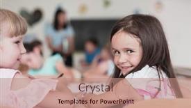  Presentation with school elementary - Presentation design consisting of little-girls-sitting-in-elementary background and a coral colored foreground