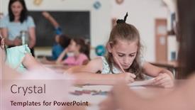  Presentation with elementary school - Slide deck enhanced with little-girls-sitting-in-elementary background and a  colored foreground