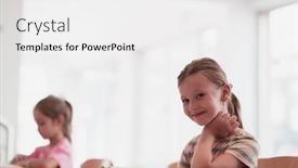  Presentation with elementary school - PPT theme enhanced with little-girls-sitting-in-elementary background and a  colored foreground