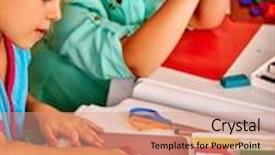  Presentation with mold - Colorful presentation design enhanced with little girls sitting in profile mold from plasticine in kindergarten backdrop and a coral colored foreground