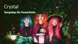  Presentation with lanterns - Audience pleasing PPT layouts consisting of little girls with lanterns and broom looking at camera outdoors backdrop and a wine colored foreground