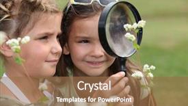  Presentation with two glasses of champagne - Theme enhanced with little girls with magnifying glasses background and a coral colored foreground