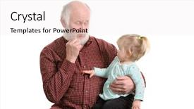  Presentation with sitting teddy bear isolated - Cool new PPT theme with little granddaughter sitting at lap backdrop and a sky blue colored foreground