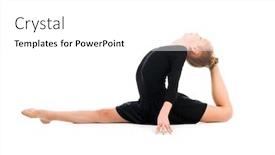  Presentation with stretching - Colorful presentation theme enhanced with little gymnast stretching on the floor isolated on white background backdrop and a white colored foreground