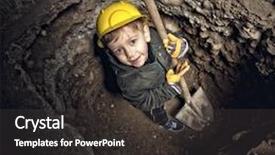  Presentation with construction work - Audience pleasing slide deck consisting of little handyman at work in construction site backdrop and a dark gray colored foreground