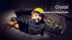  Presentation with construction work - Slide set consisting of little handyman at work in construction site background and a wine colored foreground