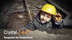  Presentation with construction work - Slide deck having little handyman at work in construction site background and a gray colored foreground