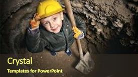  Presentation with construction work - Cool new slide deck with little handyman at work in construction site backdrop and a tawny brown colored foreground