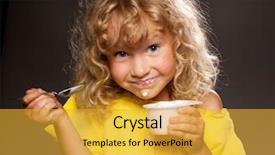  Presentation with child eat - Presentation having little happy child eating yogurt background and a gold colored foreground
