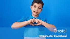  Presentation with heart love - Presentation theme enhanced with little-hispanic-boy-standing-over background and a teal colored foreground