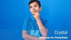  Presentation with blue - Slide deck having little-hispanic-boy-standing-over background and a teal colored foreground