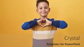  Presentation with hands the shape of a heart - Slide deck having little-hispanic-boy-standing-over background and a yellow colored foreground