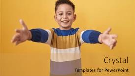  Presentation with yellow big tube - Slide set enhanced with little-hispanic-boy-standing-over background and a  colored foreground