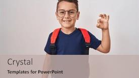  Presentation with friendly - Slides with little-hispanic-boy-wearing-glasses background and a mint green colored foreground