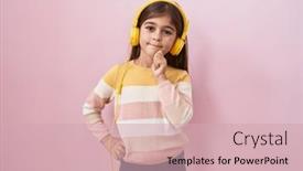  Presentation with music headphones - Slides having little-hispanic-girl-listening background and a  colored foreground