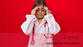  Presentation with migraine - PPT theme consisting of little-hispanic-girl-wearing-doctor background and a red colored foreground