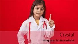  Presentation with hispanic - Slide deck with little-hispanic-girl-wearing-doctor background and a red colored foreground