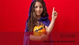  Presentation with halloween - Theme with little-hispanic-girl-wearing-witch background and a crimson colored foreground