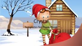  Presentation with gifts - Beautiful PPT theme featuring little house - illustration of a dwarf holding backdrop and a coral colored foreground