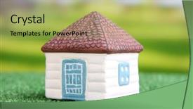  Presentation with grass texture on green - PPT theme featuring little house on green grass background and a  colored foreground