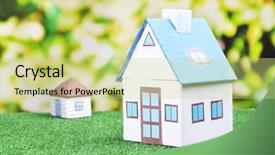  Presentation with grass texture on green - Slide set consisting of little house on green grass background and a  colored foreground