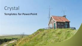  Presentation with dutch - PPT theme featuring little house with many antennes at dutch wadden island terschelling background and a light blue colored foreground