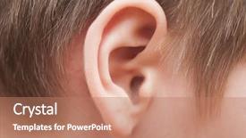  Presentation with human ear - Slide deck consisting of little human child one listening silence ear background and a coral colored foreground