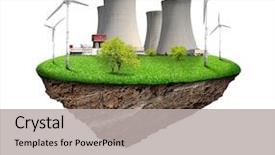  Presentation with wind power plant - Slide deck consisting of little island with nuclear power background and a light gray colored foreground