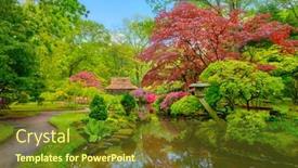  Presentation with rain - Audience pleasing PPT theme consisting of little-japanese-garden-after-rain backdrop and a tawny brown colored foreground