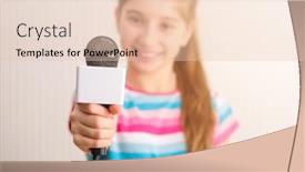  Presentation with journalist - Amazing PPT theme having little journalist taking interview backdrop and a lemonade colored foreground