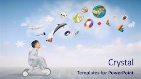  Presentation with joyful - Slide deck consisting of joyful cute boy riding tricycle background and a sky blue colored foreground