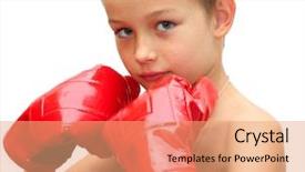  Presentation with ready - Audience pleasing PPT theme consisting of little kid boxing - young boy ready to box backdrop and a  colored foreground