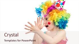  Presentation with clown - PPT theme featuring little kid clown shows something background and a lemonade colored foreground