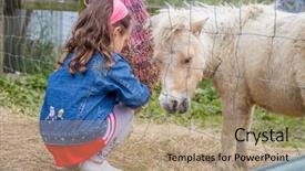  Presentation with horse child - Slide deck featuring little kid feeding pony horse background and a coral colored foreground