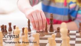  Presentation with kid chef - Cool new slide deck with little kid moving black chess backdrop and a coral colored foreground