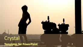  Presentation with sunset - Presentation theme enhanced with little-kid-playing-on-harbour background and a tawny brown colored foreground