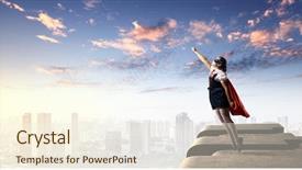  Presentation with evil - Cool new slides with little kid protecting the city backdrop and a cream colored foreground