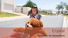  Presentation with race car - Presentation theme having little-kid-pushing-big-toy background and a red colored foreground