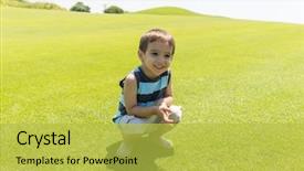  Presentation with green watercolorvbackground - Beautiful slide set featuring little kid running on green backdrop and a yellow colored foreground