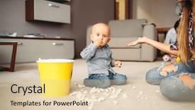  Presentation with motherhood - Cool new slide deck with little kid spilled popcorn motherhood backdrop and a lemonade colored foreground