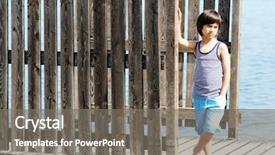  Presentation with dock - Beautiful presentation design featuring boy standing wooden fence - little kid walking down backdrop and a gray colored foreground