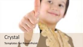  Presentation with traditional - Slide set featuring little kid wearing european traditional clothes with thumbs up background and a coral colored foreground