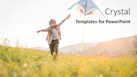  Presentation with kite - Amazing slide deck having little kid with kite on meadow backdrop and a white colored foreground