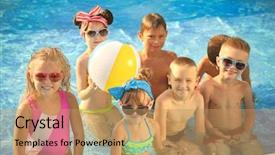  Presentation with swimming pool - Audience pleasing presentation design consisting of little kids at swimming pool backdrop and a coral colored foreground